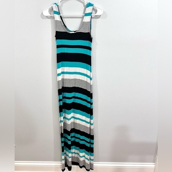 Aqua gray and navy striped maxi dress size XS - Picture 5 of 7